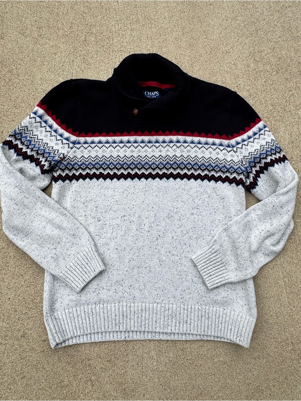 CHAPS Rugby Stripe Shawl Collar Sweater – Men’s M – Grey/Black
